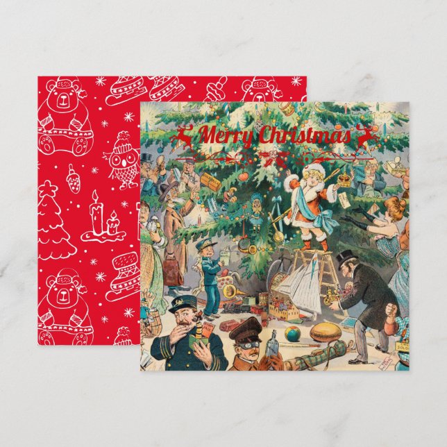 Vintage christmas Tree Lithographic   Holiday Card (Front/Back)