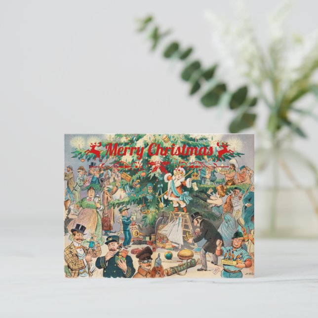 Vintage christmas Tree Lithographic  Holiday Postcard (Standing Front)