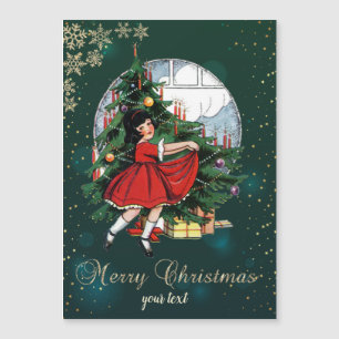 Vintage Christmas Tree,Little Girl Snowflakes