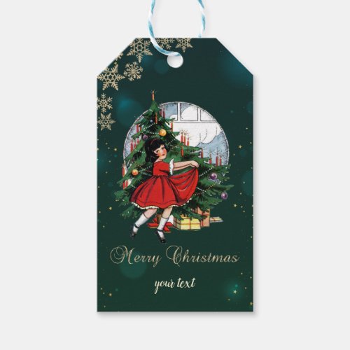 Vintage Christmas TreeLittle Girl Snowflakes    Gift Tags