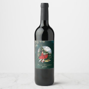 Vintage Christmas Tree,Little Girl Snowflakes Wine Label