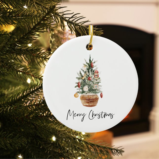 Vintage Christmas Tree | Merry Christmas  Ceramic Ornament (Creator Uploaded)
