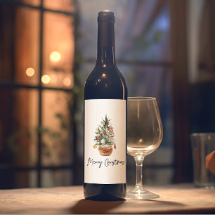 Vintage Christmas Tree   Merry Christmas  Wine Label