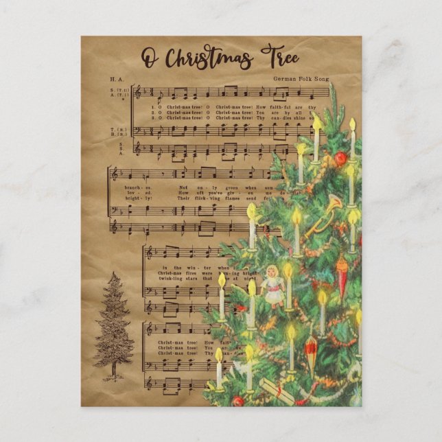 Vintage Christmas Tree Music Holiday Postcard (Front)