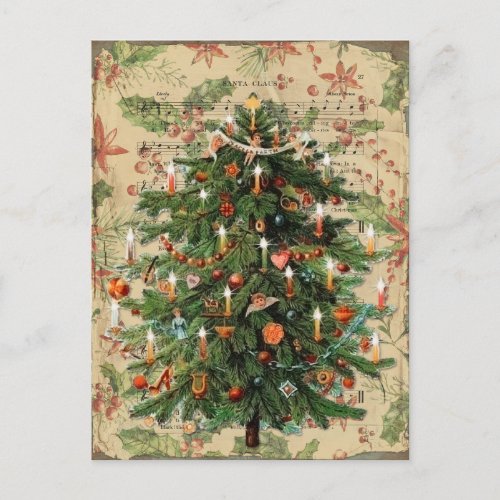 Vintage Christmas Tree Music Postcard