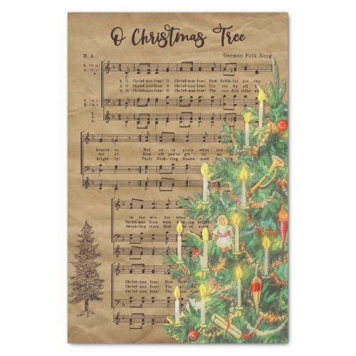 Vintage Christmas Tree Music  Tissue Paper