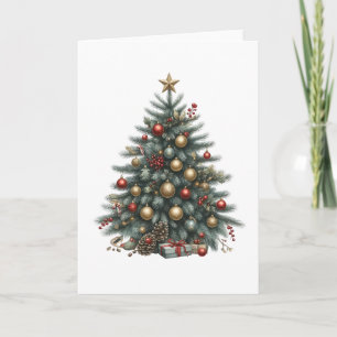 Vintage Christmas Tree Old Fashioned Style Blank Card