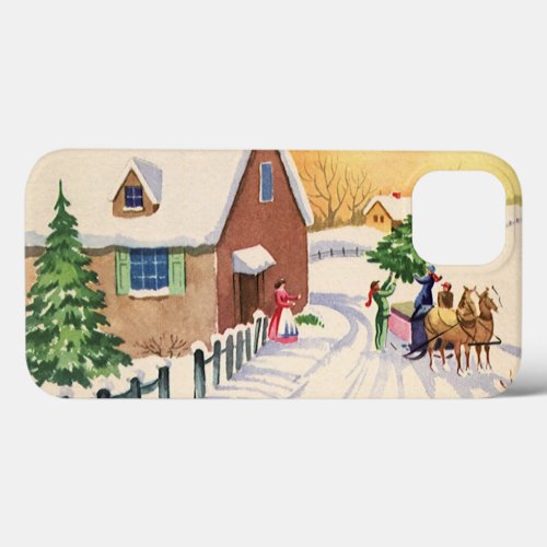 Vintage Christmas Tree on a Snowy Winter Road iPhone 13 Case