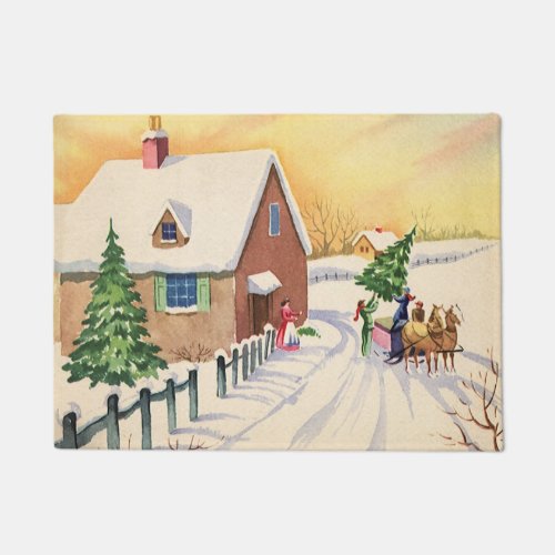 Vintage Christmas Tree on a Snowy Winter Road Doormat