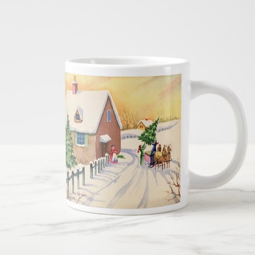 Vintage Christmas Tree on a Snowy Winter Road Giant Coffee Mug