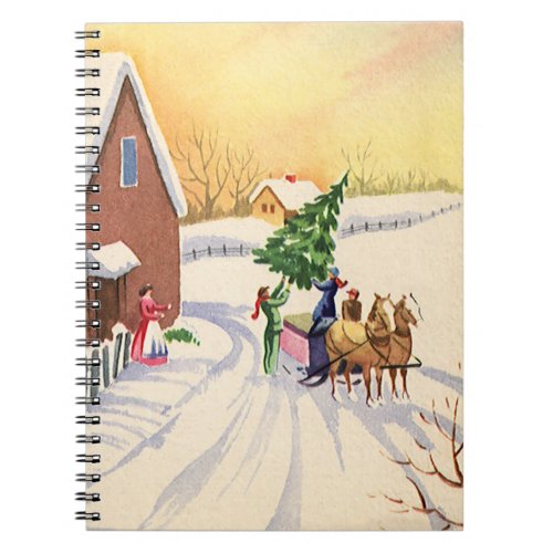 Vintage Christmas Tree on a Snowy Winter Road Notebook