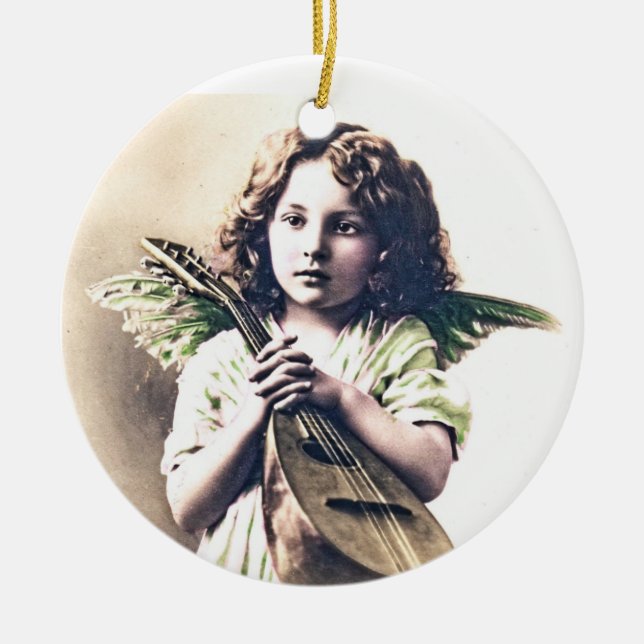 Vintage Christmas Tree Ornament Angel with Lute (Front)