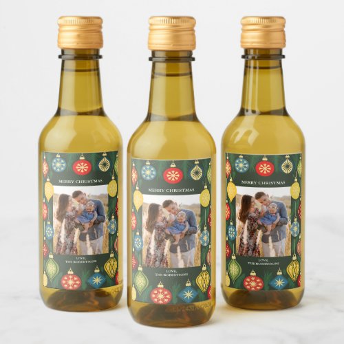 Vintage Christmas Tree Ornament Photo Wine Label
