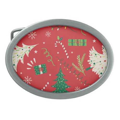 Vintage Christmas tree ornamental design Belt Buckle