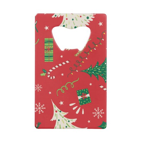 Vintage Christmas tree ornamental design Credit Card Bottle Opener