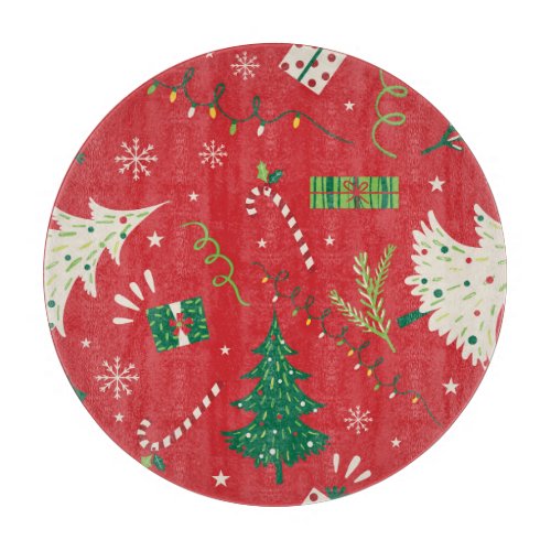 Vintage Christmas tree ornamental design Cutting Board