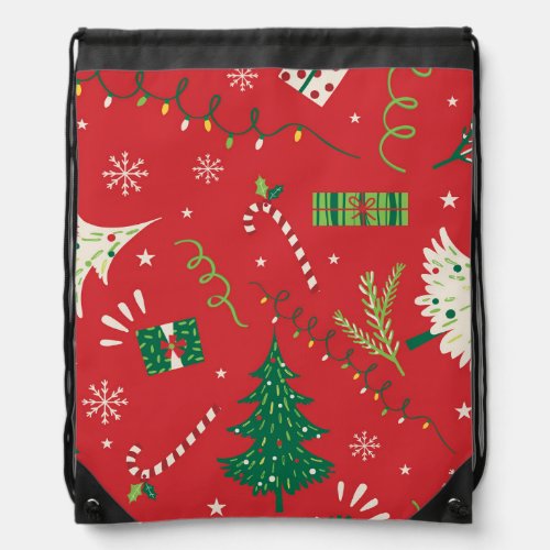 Vintage Christmas tree ornamental design Drawstring Bag