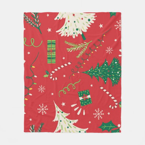 Vintage Christmas tree ornamental design Fleece Blanket