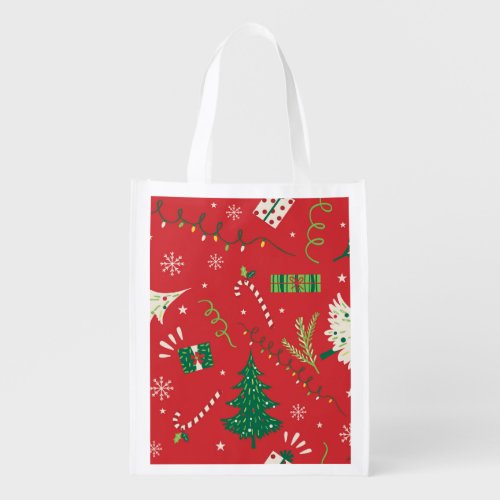 Vintage Christmas tree ornamental design Grocery Bag