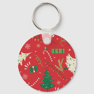 Vintage Christmas tree: ornamental design. Keychain