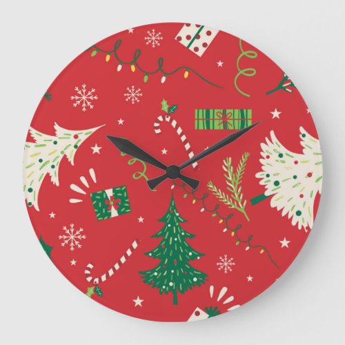 Vintage Christmas tree ornamental design Large Clock