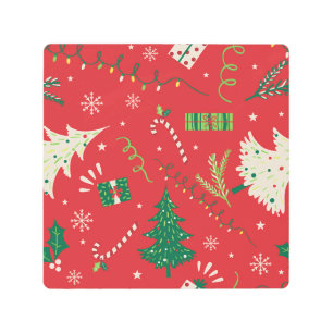 Vintage Christmas tree: ornamental design. Metal Print
