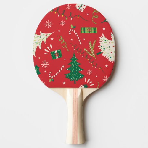 Vintage Christmas tree ornamental design Ping Pong Paddle