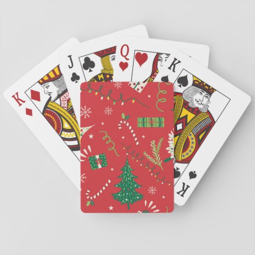 Vintage Christmas tree ornamental design Playing Cards