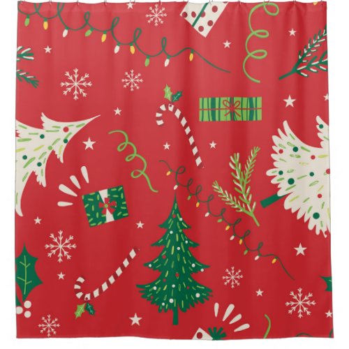 Vintage Christmas tree ornamental design Shower Curtain