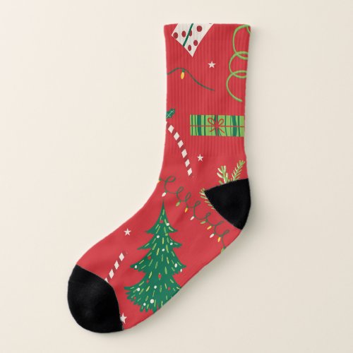 Vintage Christmas tree ornamental design Socks