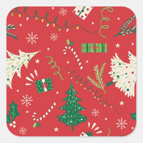 Vintage Christmas tree ornamental design Square Sticker