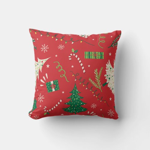 Vintage Christmas tree ornamental design Throw Pillow