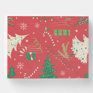 Vintage Christmas tree: ornamental design. Wooden Box Sign