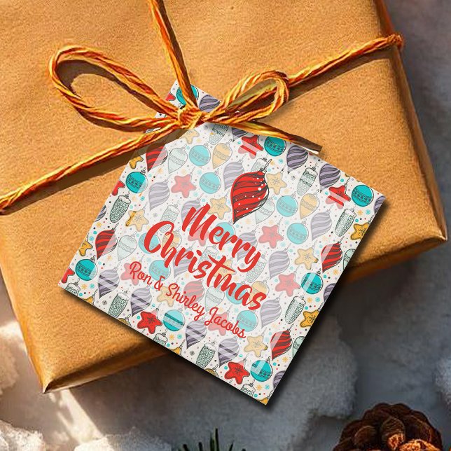 Vintage Christmas Tree Ornaments Holiday Favor Tags (Vintage Christmas Tree Ornaments Holiday Favor Tags - Square)