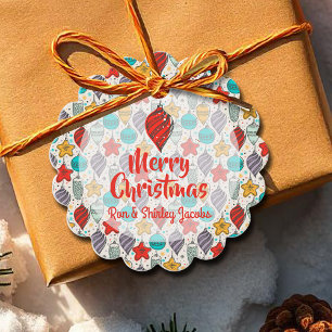 Vintage Christmas Tree Ornaments Holiday Scalloped Favor Tags