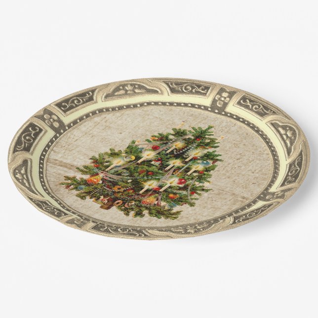 Vintage Christmas Tree Paper Plate (Angled)