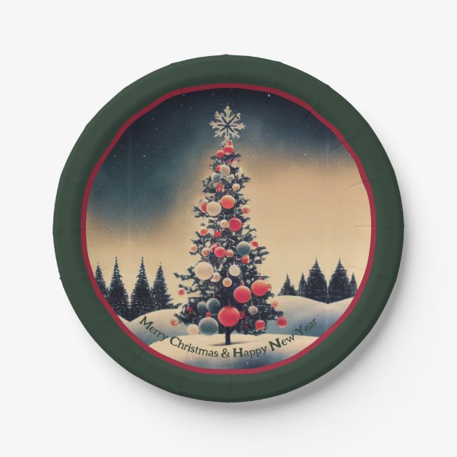 Vintage Christmas Tree Paper Plates (Front)