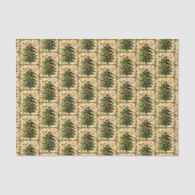 Vintage Christmas tree pattern rustic retro   Tissue Paper (Front)