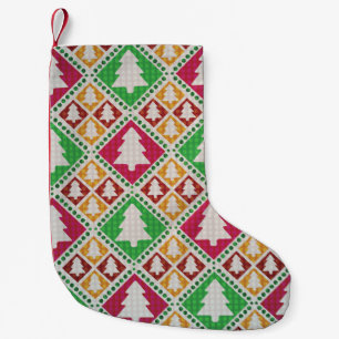 Vintage Christmas Tree Pattern. Small Christmas Stocking