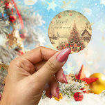 Vintage Christmas tree personalized  Classic Round Sticker<br><div class="desc">The Vintage Christmas tree personalized classic round sticker captures the nostalgia and elegance of the holiday season in a delightful way. Each sticker features a classic vintage-inspired Christmas tree design, adding a festive touch to your gifts, cards, and decorations. With customizable options, these stickers become a personalized accent, perfect for...</div>