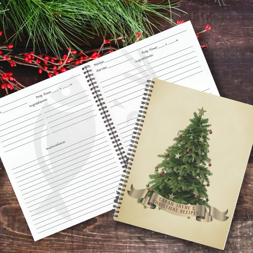 Vintage Christmas Tree Personalized Festive Recipe Notebook