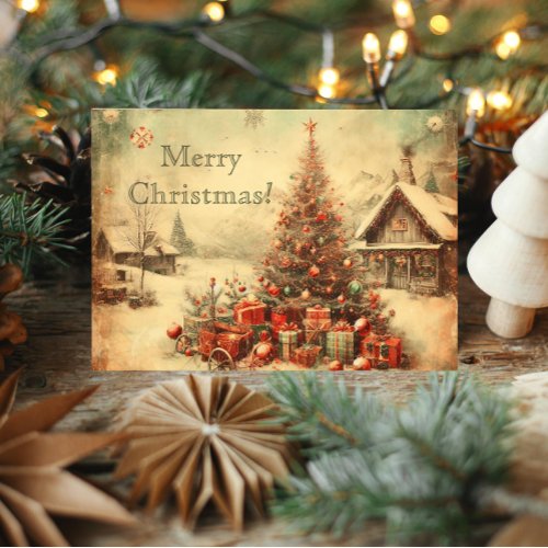 Vintage Christmas tree personalized greeting  Card