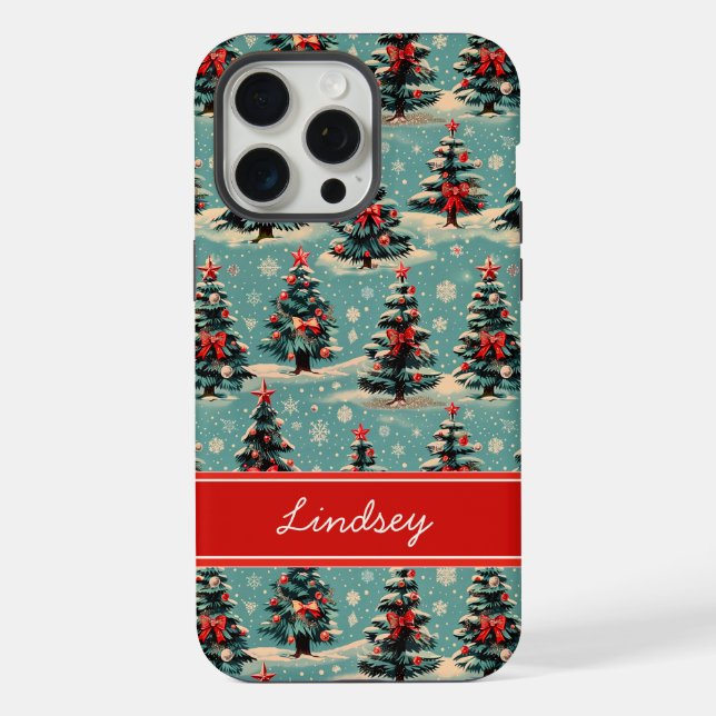 Vintage Christmas Tree Phone Case with Name (Back)