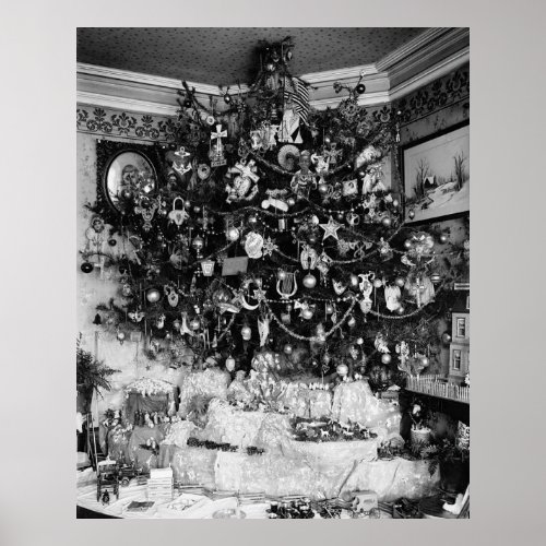 Vintage Christmas Tree Photograph 1910 Poster