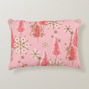 Vintage Christmas Tree Pink and Gold Pattern Accent Pillow
