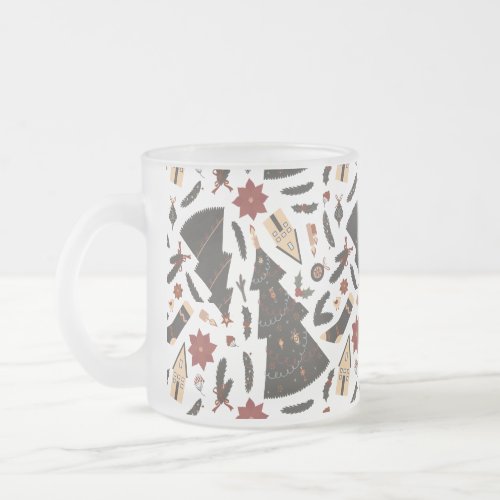 Vintage Christmas Tree Poinsettia Frosted Glass Coffee Mug