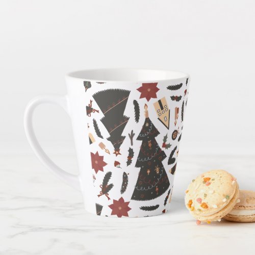 Vintage Christmas Tree Poinsettia Latte Mug