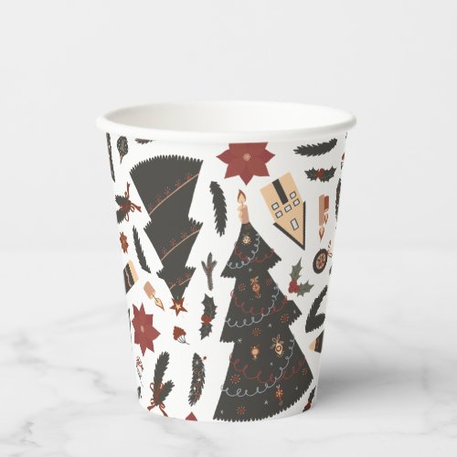 Vintage Christmas Tree Poinsettia Paper Cups