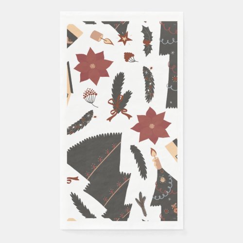 Vintage Christmas Tree Poinsettia Paper Guest Towels