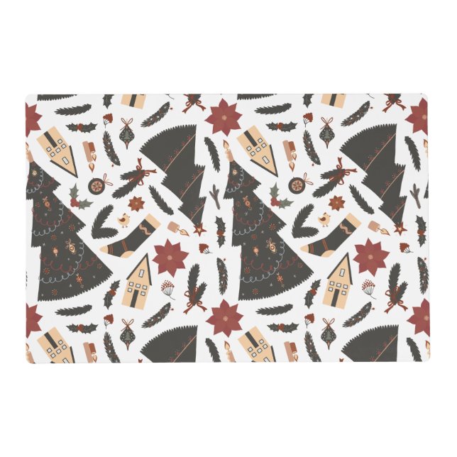 Vintage Christmas Tree Poinsettia Placemat (Front)